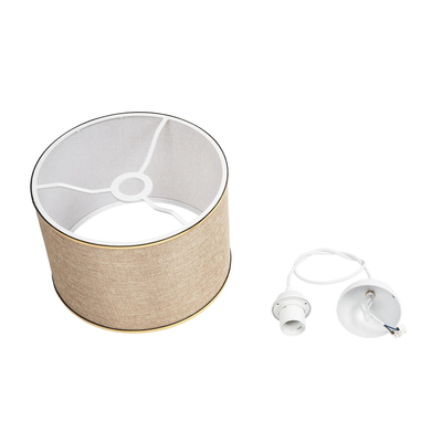 GloboStar® ELECTRA 203-0112 Μοντέρνο Κρεμαστό Φωτιστικό Καπέλο Μονόφωτο 1 x E27 IP20 Mπεζ Ύφασμα με Χρυσό Μέταλλο - Μ30 x Π30 x Υ23cm
