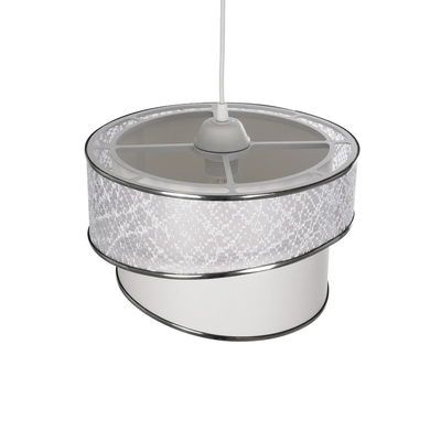 GloboStar® SONIA 203-0115 Μοντέρνο Κρεμαστό Φωτιστικό Καπέλο Μονόφωτο 1 x E27 IP20 Λευκό Ύφασμα με Ασημί Λεπτομέρεια -Μ30 x Π30 x Υ90 cm