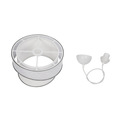 GloboStar® SONIA 203-0115 Μοντέρνο Κρεμαστό Φωτιστικό Καπέλο Μονόφωτο 1 x E27 IP20 Λευκό Ύφασμα με Ασημί Λεπτομέρεια -Μ30 x Π30 x Υ90 cm