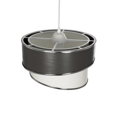 GloboStar® SONIA 203-0116 Μοντέρνο Κρεμαστό Φωτιστικό Καπέλο Μονόφωτο 1 x E27 IP20 Σκούρο Γκρι & Λευκό Ύφασμα με Ασημί Λεπτομέρεια - Μ30 x Π30 x Υ90 cm