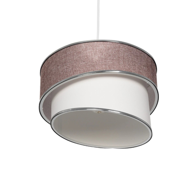 GloboStar® SONIA 203-0122 Μοντέρνο Κρεμαστό Φωτιστικό Καπέλο Μονόφωτο 1 x E27 IP20 Ροζ & Λευκό Ύφασμα με Ασημί Λεπτομέρεια - Μ30 x Π30 x Υ90 cm
