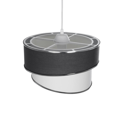 GloboStar® SONIA 203-0123 Μοντέρνο Κρεμαστό Φωτιστικό Καπέλο Μονόφωτο 1 x E27 IP20 Γκρι & Λευκό Ύφασμα με Ασημί Λεπτομέρεια - Μ30 x Π30 x Υ90 cm