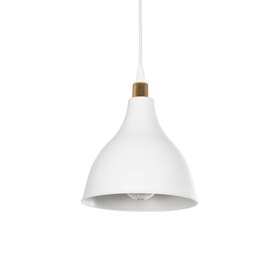 GloboStar® RADE 203-0125 Μοντέρνο Κρεμαστό Φωτιστικό Καμπάνα Μονόφωτο 1 x E27 IP20 Λευκό με Χρυσό Πλαστικό - Μ17.5 x Π17.5 x Υ56cm
