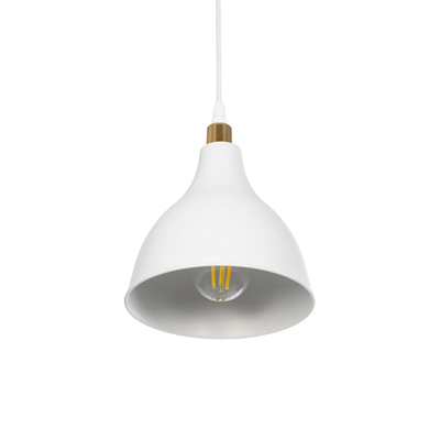 GloboStar® RADE 203-0125 Μοντέρνο Κρεμαστό Φωτιστικό Καμπάνα Μονόφωτο 1 x E27 IP20 Λευκό με Χρυσό Πλαστικό - Μ17.5 x Π17.5 x Υ56cm