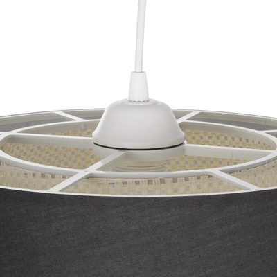 GloboStar® ALINA 203-0131 Μοντέρνο Κρεμαστό Φωτιστικό Καπέλο Μονόφωτο 1 x E27 IP20 Μαύρο & Λευκό Ύφασμα - Μ30 x Π30 x Υ93cm