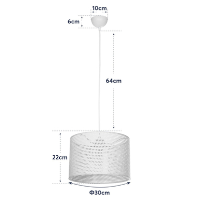GloboStar® CLAIRIE 203-0137 Μοντέρνο Κρεμαστό Φωτιστικό Καπέλο Μονόφωτο 1 x E27 IP20 Λευκό Ύφασμα - Μ30 x Π30 x Υ93cm