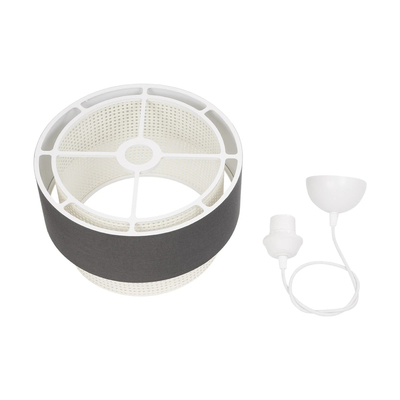 GloboStar® SISSIE 203-0140 Μοντέρνο Κρεμαστό Φωτιστικό Καπέλο Μονόφωτο 1 x E27 IP20 Γκρι & Λευκό Ύφασμα -Μ30 x Π30 x Υ93cm