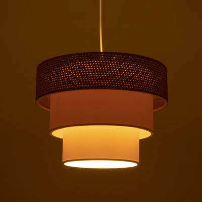 GloboStar® LEVEL 203-0172 Μοντέρνο Κρεμαστό Φωτιστικό Καπέλο Μονόφωτο 1 x E27 IP20 Σκούρο Καφέ & Λευκό Ύφασμα - Μ38 x Π38 x Υ95cm