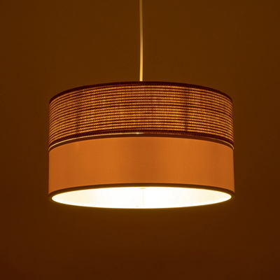 GloboStar® LIVA 203-0173 Μοντέρνο Κρεμαστό Φωτιστικό Καπέλο Μονόφωτο 1 x E27 IP20 Καφέ & Λευκό Ύφασμα - Μ38 x Π38 x Υ95cm