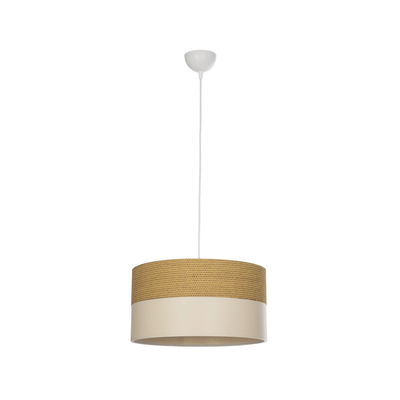 GloboStar® LIVA 203-0173 Μοντέρνο Κρεμαστό Φωτιστικό Καπέλο Μονόφωτο 1 x E27 IP20 Καφέ & Λευκό Ύφασμα - Μ38 x Π38 x Υ95cm