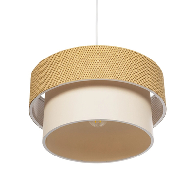 GloboStar® LIVI 203-0174 Μοντέρνο Κρεμαστό Φωτιστικό Καπέλο Μονόφωτο 1 x E27 IP20 Καφέ & Λευκό Ύφασμα - Μ38 x Π38 x Υ95cm