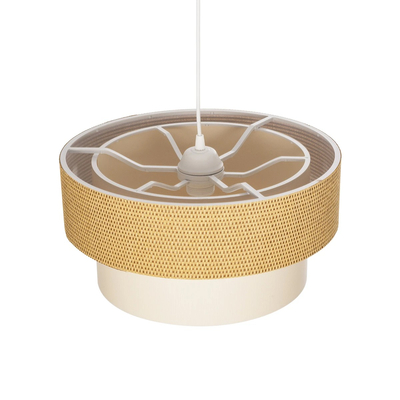 GloboStar® LIVI 203-0174 Μοντέρνο Κρεμαστό Φωτιστικό Καπέλο Μονόφωτο 1 x E27 IP20 Καφέ & Λευκό Ύφασμα - Μ38 x Π38 x Υ95cm