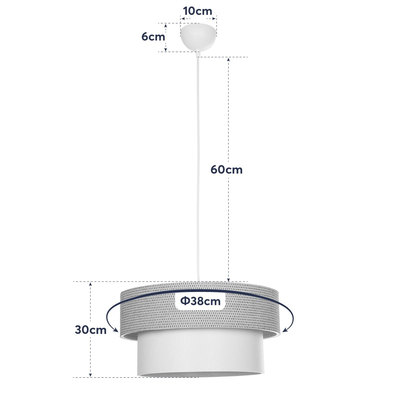 GloboStar® LIVI 203-0175 Μοντέρνο Κρεμαστό Φωτιστικό Καπέλο Μονόφωτο 1 x E27 IP20 Σκούρο Καφέ & Λευκό Ύφασμα - Μ38 x Π38 x Υ95cm