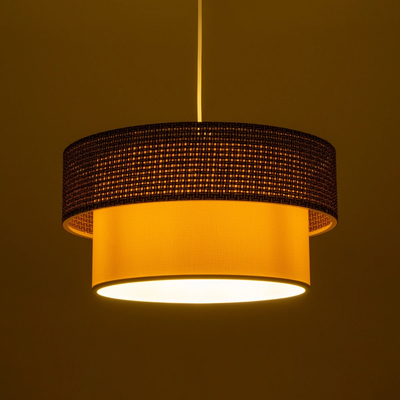 GloboStar® LIVI 203-0175 Μοντέρνο Κρεμαστό Φωτιστικό Καπέλο Μονόφωτο 1 x E27 IP20 Σκούρο Καφέ & Λευκό Ύφασμα - Μ38 x Π38 x Υ95cm