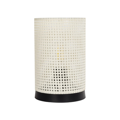 GloboStar® CYLINDER 203-0184 Μοντέρνο Επιτραπέζιο Φωτιστικό Μονόφωτο 1 x E27 IP20 Μαύρη Βάση με Λευκό Διάτρητο Υφασμα - Μ14 x Π14 x Υ21cm