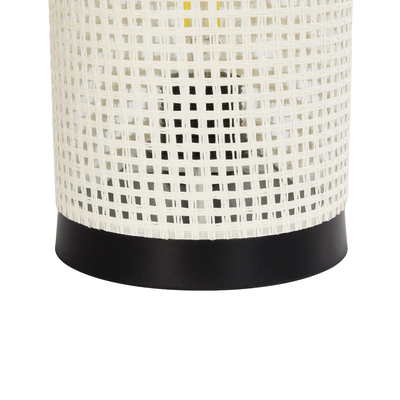 GloboStar® CYLINDER 203-0184 Μοντέρνο Επιτραπέζιο Φωτιστικό Μονόφωτο 1 x E27 IP20 Μαύρη Βάση με Λευκό Διάτρητο Υφασμα - Μ14 x Π14 x Υ21cm