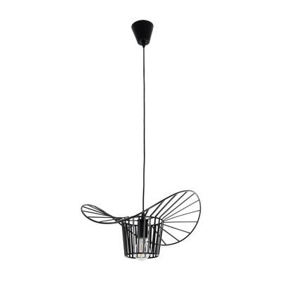 GloboStar® LUMINOVA 61462 Μοντέρνο Κρεμαστό Φωτιστικό Πλέγμα Μονόφωτο 1 x E27 IP20 Μαύρο Σχοινί με Μαύρο Σύρμα - Μ42 x Π42 x Υ20.5cm