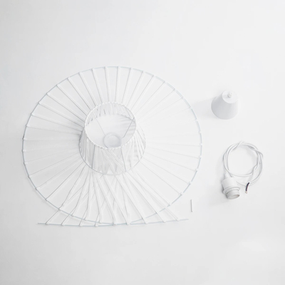 GloboStar® LUMINOVA 61465 Μοντέρνο Κρεμαστό Φωτιστικό Πλέγμα Μονόφωτο 1 x E27 IP20 Λευκό Σχοινί με Λευκό Σύρμα - Μ65 x Π65 x Υ25cm