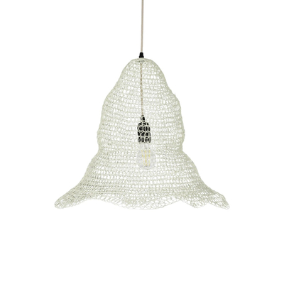 GloboStar® KENTUCKY 01889 Vintage Κρεμαστό Φωτιστικό Πλέγμα Μονόφωτο 1 x E27 IP20 Λευκό Μέταλλο - Μ50 x Π50 x Υ48cm