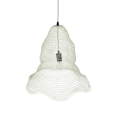 GloboStar® KENTUCKY 01889 Vintage Κρεμαστό Φωτιστικό Πλέγμα Μονόφωτο 1 x E27 IP20 Λευκό Μέταλλο - Μ50 x Π50 x Υ48cm