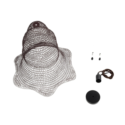 GloboStar® KENTUCKY 01890 Vintage Κρεμαστό Φωτιστικό Πλέγμα Μονόφωτο 1 x E27 IP20 Καφέ Μέταλλο - Μ50 x Π50 x Υ48cm