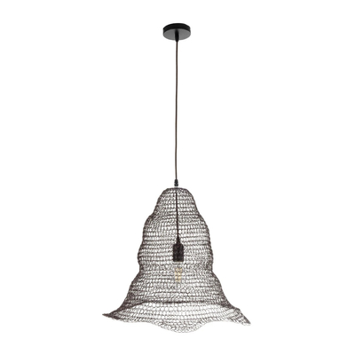 GloboStar® KENTUCKY 01890 Vintage Κρεμαστό Φωτιστικό Πλέγμα Μονόφωτο 1 x E27 IP20 Καφέ Μέταλλο - Μ50 x Π50 x Υ48cm