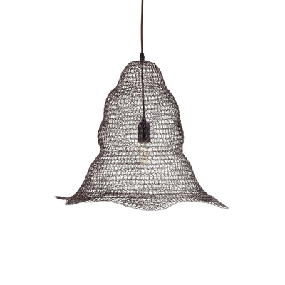 GloboStar® KENTUCKY 01890 Vintage Κρεμαστό Φωτιστικό Πλέγμα Μονόφωτο 1 x E27 IP20 Καφέ Μέταλλο - Μ50 x Π50 x Υ48cm