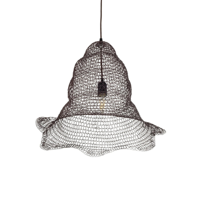 GloboStar® KENTUCKY 01890 Vintage Κρεμαστό Φωτιστικό Πλέγμα Μονόφωτο 1 x E27 IP20 Καφέ Μέταλλο - Μ50 x Π50 x Υ48cm