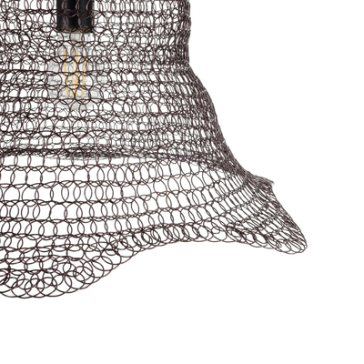 GloboStar® KENTUCKY 01890 Vintage Κρεμαστό Φωτιστικό Πλέγμα Μονόφωτο 1 x E27 IP20 Καφέ Μέταλλο - Μ50 x Π50 x Υ48cm