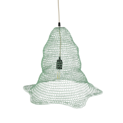 GloboStar® KENTUCKY 01891 Vintage Κρεμαστό Φωτιστικό Πλέγμα Μονόφωτο 1 x E27 IP20 Τιρκουάζ Μέταλλο - Μ50 x Π50 x Υ48cm