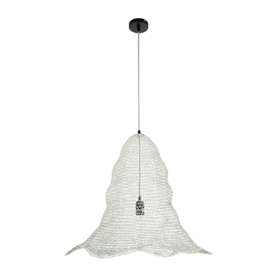 GloboStar® KENTUCKY 01892 Vintage Κρεμαστό Φωτιστικό Πλέγμα Μονόφωτο 1 x E27 IP20 Λευκό Μέταλλο - Μ60 x Π60 x Υ52cm