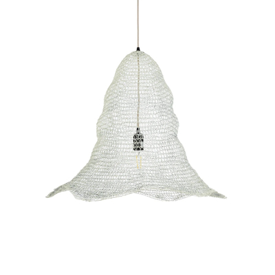 GloboStar® KENTUCKY 01892 Vintage Κρεμαστό Φωτιστικό Πλέγμα Μονόφωτο 1 x E27 IP20 Λευκό Μέταλλο - Μ60 x Π60 x Υ52cm