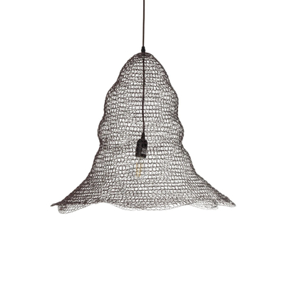 GloboStar® KENTUCKY 01893 Vintage Κρεμαστό Φωτιστικό Πλέγμα Μονόφωτο 1 x E27 IP20 Καφέ Μέταλλο - Μ60 x Π60 x Υ52cm