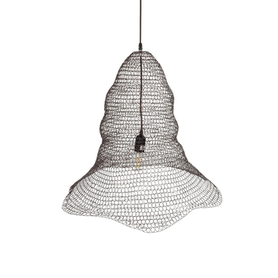 GloboStar® KENTUCKY 01893 Vintage Κρεμαστό Φωτιστικό Πλέγμα Μονόφωτο 1 x E27 IP20 Καφέ Μέταλλο - Μ60 x Π60 x Υ52cm