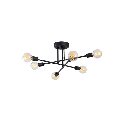 GloboStar® LAMIRA 201-0029 Μοντέρνο Φωτιστικό Οροφής Πλέγμα Πολύφωτο 6 x E27 IP20 Μαύρο Μέταλλο - Μ40 x Π40 x Υ25cm