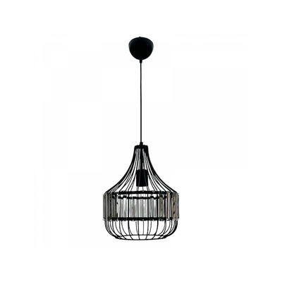 GloboStar® LUMAON 201-0081 Vintage Κρεμαστό Φωτιστικό Πλέγμα Μονόφωτο 1 x E27 IP20 Μαύρο Μέταλλο με Διάφανο Κρύσταλλο - Μ28 x Π28 x Υ80cm