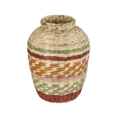 GloboStar® Artificial Garden TORONTO 21224 Διακοσμητικό Πλεκτό Καλάθι - Κασπώ Γλάστρα - Flower Pot Μπεζ με Πολύχρομο Π25 x M25 x Υ32cm