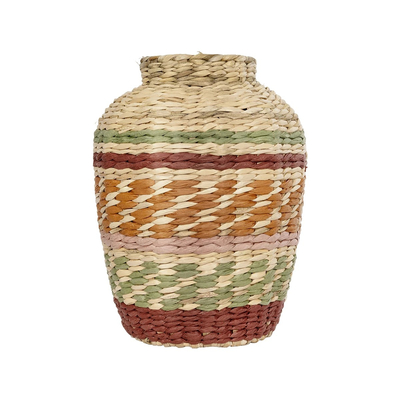 GloboStar® Artificial Garden TORONTO 21224 Διακοσμητικό Πλεκτό Καλάθι - Κασπώ Γλάστρα - Flower Pot Μπεζ με Πολύχρομο Π25 x M25 x Υ32cm