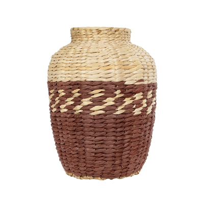 GloboStar® Artificial Garden TOULOUSE 21225 Διακοσμητικό Πλεκτό Καλάθι - Κασπώ Γλάστρα - Flower Pot Μπεζ με Κόκκινο Π25 x M25 x Υ32cm