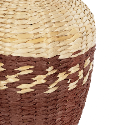 GloboStar® Artificial Garden TOULOUSE 21225 Διακοσμητικό Πλεκτό Καλάθι - Κασπώ Γλάστρα - Flower Pot Μπεζ με Κόκκινο Π25 x M25 x Υ32cm
