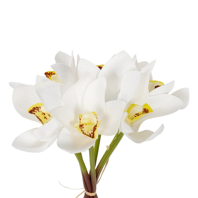 GloboStar® Artificial Garden WHITE ORCHID BOUQUET 21151 Τεχνητό Διακοσμητικό Μπουκέτο Λευκής Ορχιδέας Y26cm