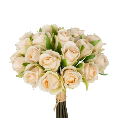 GloboStar® Artificial Garden CHAMPAGNE ROSE BOUQUET 21305 Τεχνητό Διακοσμητικό Μπουκέτο Τριαντάφυλλα Ροζ Y24cm