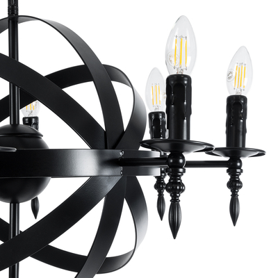 GloboStar® ESTELLE 01003 Vintage Κρεμαστό Φωτιστικό Πλέγμα Πολύφωτο 8 x E14 IP20 Μαύρο Μέταλλο - Μ65 x Π65 x Y50cm