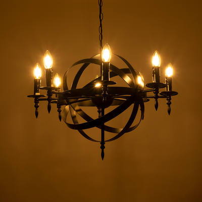 GloboStar® ESTELLE 01003 Vintage Κρεμαστό Φωτιστικό Πλέγμα Πολύφωτο 8 x E14 IP20 Μαύρο Μέταλλο - Μ65 x Π65 x Y50cm