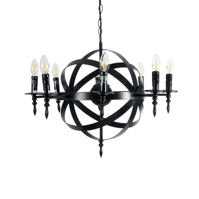 GloboStar® ESTELLE 01003 Vintage Κρεμαστό Φωτιστικό Πλέγμα Πολύφωτο 8 x E14 IP20 Μαύρο Μέταλλο - Μ65 x Π65 x Y50cm