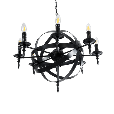 GloboStar® ESTELLE 01003 Vintage Κρεμαστό Φωτιστικό Πλέγμα Πολύφωτο 8 x E14 IP20 Μαύρο Μέταλλο - Μ65 x Π65 x Y50cm