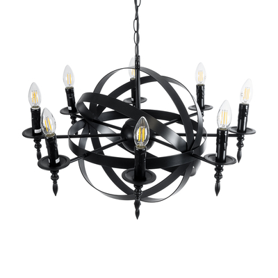 GloboStar® ESTELLE 01003 Vintage Κρεμαστό Φωτιστικό Πλέγμα Πολύφωτο 8 x E14 IP20 Μαύρο Μέταλλο - Μ65 x Π65 x Y50cm