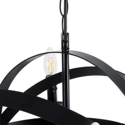 GloboStar® ESTELLE 01003 Vintage Κρεμαστό Φωτιστικό Πλέγμα Πολύφωτο 8 x E14 IP20 Μαύρο Μέταλλο - Μ65 x Π65 x Y50cm