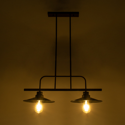 GloboStar® REGAL 01007 Vintage Φωτιστικό Οροφής Ράγα Δίφωτο 2 x E27 IP20 Μαύρο Μέταλλο - Μ67 x Π26 x Υ85cm