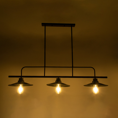 GloboStar® REGAL 01009 Vintage Φωτιστικό Οροφής Ράγα Τρίφωτο 3 x E27 IP20 Μαύρο Μέταλλο - Μ110 x Π26 x Υ75cm